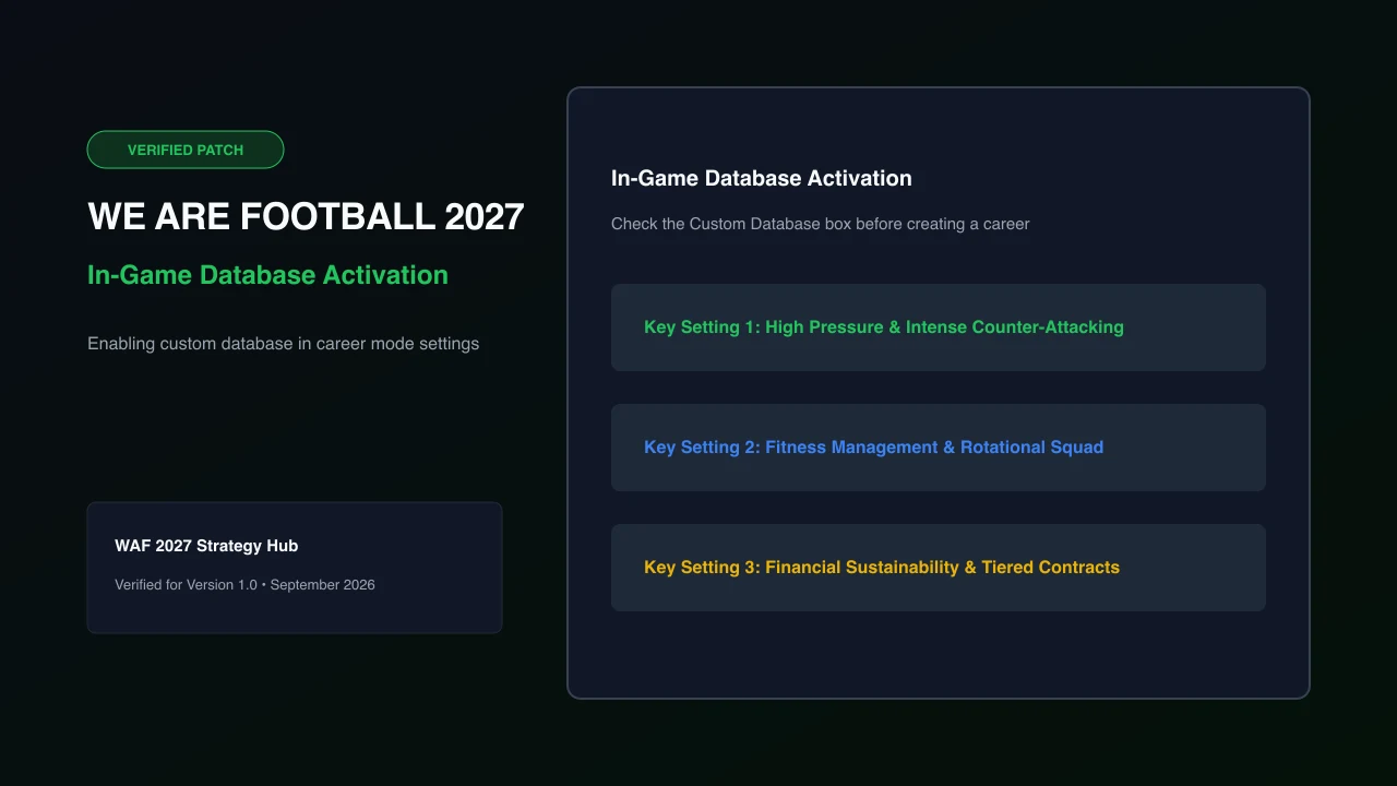 Activation checkbox for custom community databases during career setup in WE ARE FOOTBALL 2027