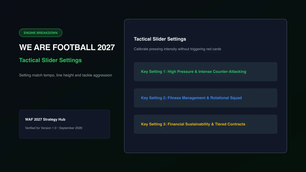 Adjustment sliders for pressing intensity, passing length, and match tempo in WE ARE FOOTBALL 2027